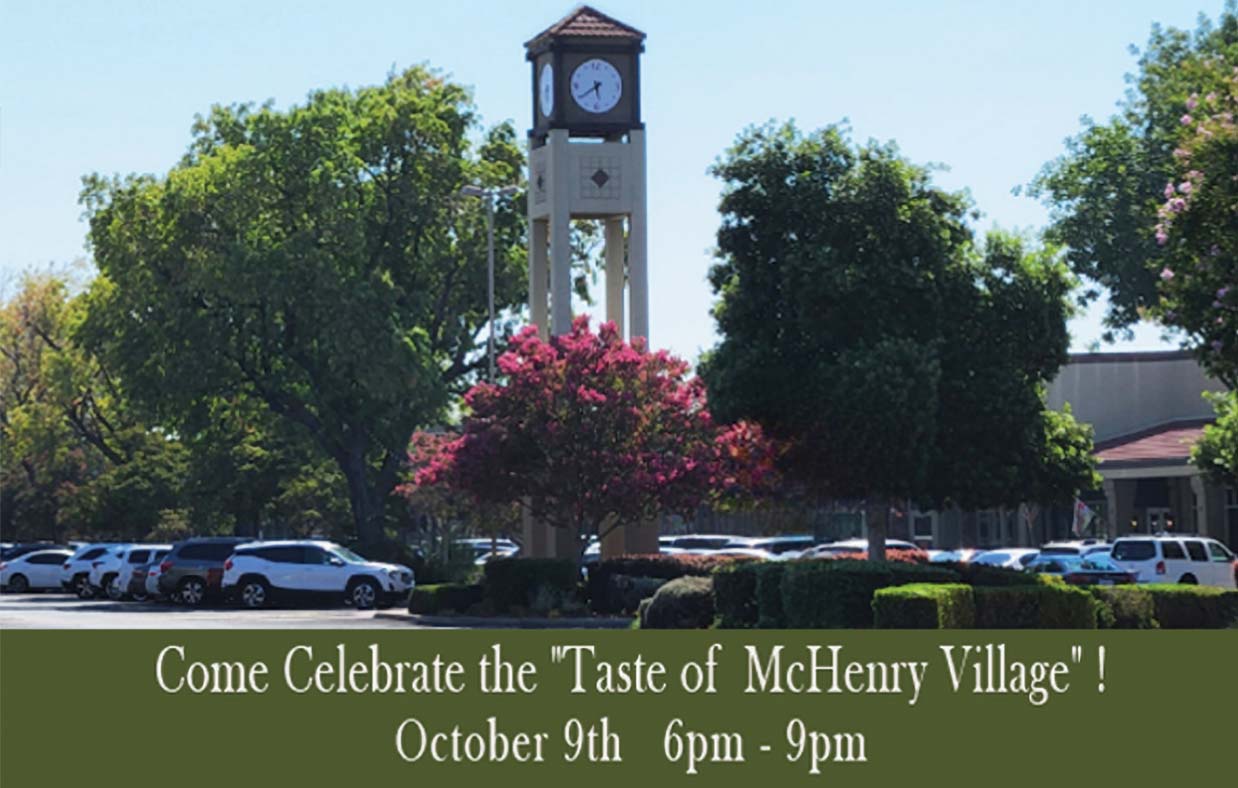 Taste of Mchenry 2025 banner with clock tower