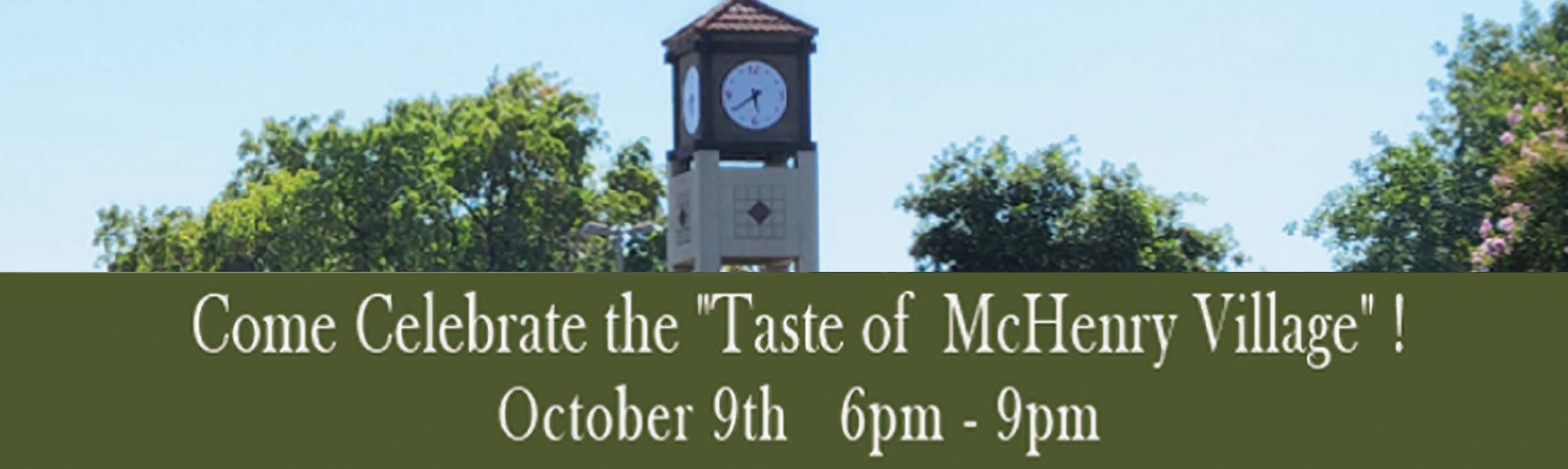 Taste of Mchenry 2025 banner with clock tower